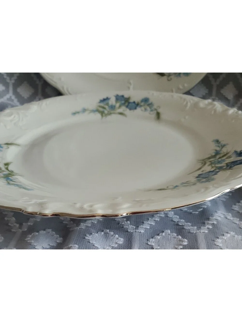 Vtg 4 Walbrzych Blue Floral Dinner Plates